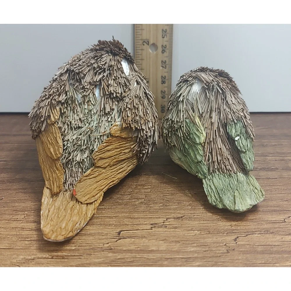 Handcrafted Straw Wood Bird Figurine Lot Of 2 D2